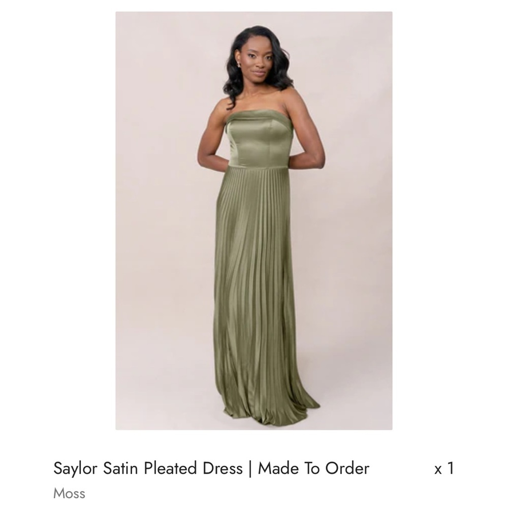 Revelry Moss Strapless Satin Pleated Gown